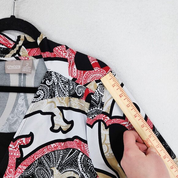 Chicos Shirt Womens 2 Black Red Large Printed Lightweight 3/4 Sleeve Blouse - Picture 6 of 11